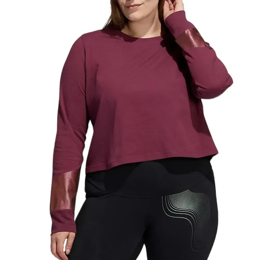 Adidas Long Sleeve Holiday Graphics Cropped Top in Victory Crimson Sz 2X